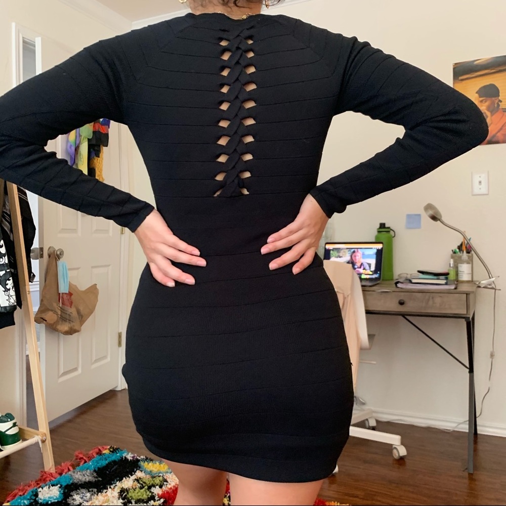 GUESS long sleeve black bandage bodycon dress sz:2 - Picture 2 of 2